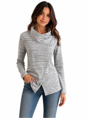 Danskin Light Gray French Terry Cardigan Wrap Sweater Size S